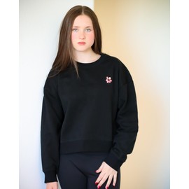 Stelle Women Cropped Sweatshirts Cotton Crewneck Pullover Long Sleeve Crop Tops Sweat Shirts Casual Fall Outfits (Black,Large)