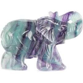 Artistone 2" Rainbow Fluorite Crystal Elephant Decor Figurines Carved Natural Gemstone Cute Good Luck Elephant Statue Crafts Decoration for Home Office Christmas with Gift Box