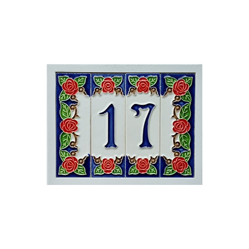 15cm x 4.8cm Hand-painted Italian Red Rose Ceramic House Numbers