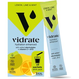 Electrolytes Powder - Hydration Sachets Packed with Vitamins - Zero Sugar Rehydration Sachet No Artificial Sweeteners & Preservatives by ViDrate - Lemon Lime & Mint Small Pack, 8 Electrolytes Sachets