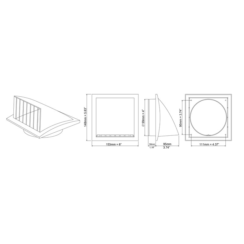 H&C VENT Brown Exhaust Hood Vent 153 mm with 100
