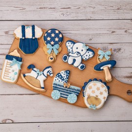 Baby Shower Cookie Cutter 4 Pack 3D Stampers Molds DIY Fondant Decorating for Kids' Birthday Party Kitchen Tools, Baby Letter, Baby Bottle, Onesie, Pacifier