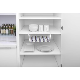 Smart Design Undershelf Storage Basket - Small - Snug Fit Arms - Steel Metal Wire - Rust Resistant Finish - Cabinet, Pantry, Shelf Organization - Kitchen (12 x 5.5 Inch) [White]