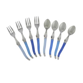 French Home Laguiole Cocktail or Dessert Spoons and Forks, Set of 8, Shades of Blue.