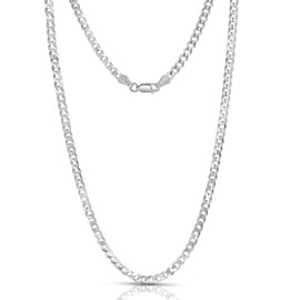 Charmsy Solid 925 Sterling Silver Curb Chain Necklace for Men Women | Italian 3.5MM Flat Diamond-Cut Cuban Link Chain Necklace 20 Inches, Length 20 Inches (Men's Choker Length), Sterling Silver, No