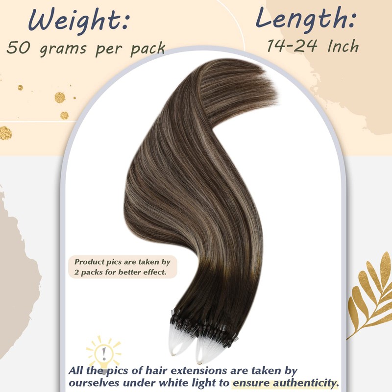 Ugeat Real Hair Extensions, Bonded Micro Ring, Microlink Extensions, Balayage