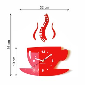 FLEXISTYLE Kitchen wall clock CUP time for coffee (Red)