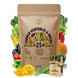 25 Summer Vegetable Garden Seeds Variety Pack for Planting Outdoors and Indoor Home Gardening 2500+ Non-GMO Heirloom Veggie & Salad Green Seeds: Collards Tomato Pepper Okra Onion Bean Cucumber & More