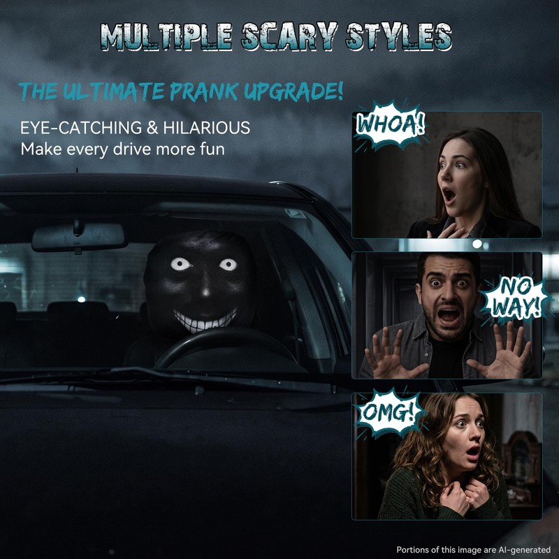 4 PCS Ghost Face Headrest Covers,Scary Headrest Covers for Cars