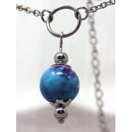 Stainless steel anklet chain for women with pendant in Jade pearls tinted in purple and blue