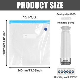 Pack of 15 3D Printer Filament, Moisture-proof Storage Bag, Moisture-proof Vacuum Bag for 3D Filaments with Vacuum Pump + 6 Sealing Clips, Reusable Vacuum Bags