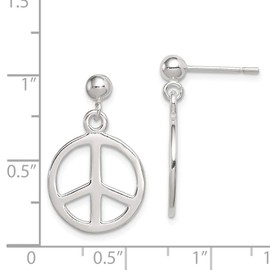 Solid 925 Sterling Silver Peace Sign Dangle Earrings - 23mm x 15mm