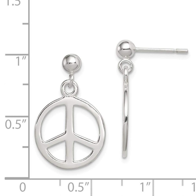 Solid 925 Sterling Silver Peace Sign Dangle Earrings - 23mm