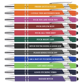 AUAUY Ballpoint Pens, 2-in-1 Soft Touch Pens, 12 Retractable Ballpoint Pens with 12 Refills, Funny Pens for Colleagues, Desk, Employees, Graduation, Anniversary, Office