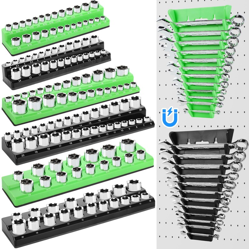 Blulu 8 Pack Magnetic Socket Organizer Set 1/4", 3/8", 1/2"