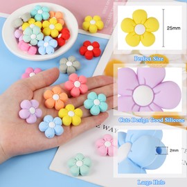 12 Pcs Flower Silicone Beads, EVERMARKET Colorful Silicone Focal Beads for Pens, Cute Daisy Flowers Silicone Beads Bulk, Rubber Loose Beads for Keychain Making Crafts Necklace Bracelet Lanyard