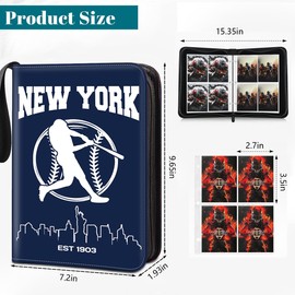 Baseball Card Binder, New York Trading Card Holder Protectors, 4 Pocket Fits 400 Cards with 50 Removable Sleevesves Card Storage Album Folder Case Collector