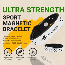 H2WELLNESS Magnetic Therapy Bracelet Super Ultra Strength Waterproof Breathable Comfortable Adjustable Infused with Titanium and Copper Sport Band (White)