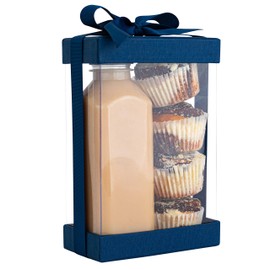 Hammont Clear Plastic Gift Boxes (6 Pack) Bakery Boxes with Base, Lid & Ribbon | For Cakes, Pastries, Cupcakes & Party Favors (Navy Blue, 7.5x5x2.5”)