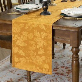 Joyfol Day Jacquard Fall Amber Table Runner, Autumn Countryside Leaves Thanksgiving Table Runners, Waterproof Kitchen Dining Harvest Holiday Tabletop Decoration(14x60 Inch)