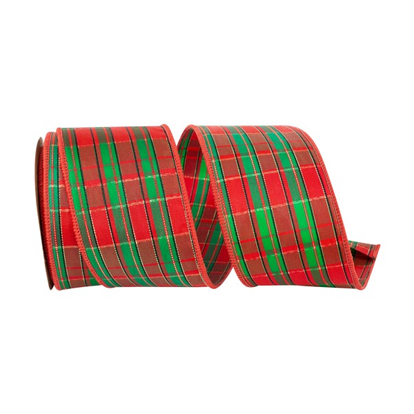 Reliant Ribbon 9182M-985-40F Tartan Tony Metallic Plaid Wired Edge Ribbon,