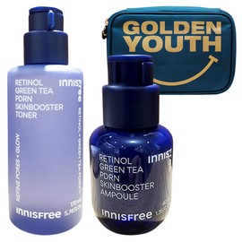 Innisfree Retinol Green Tea PDRN Skin Booster Toner + Retinol PDRN Ampoule 40ml + GOLDEN YOUTH Pouch (Blue) Giveaway / 이니스프리 레티놀 그린티 PDRN 스킨부스터 토너+레티놀 PDRN 앰플 40ml+GOLDEN YOUTH 파우치(블루) 증정