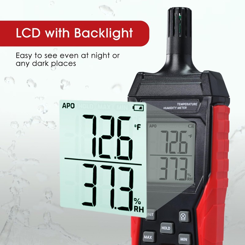 Humidity Temperature Meter, High Precision Digital Psychrometer HVAC with Ambient