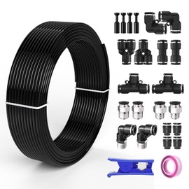 CNZG PNEU 1/4 Dot Air line,1/4 inch OD Air Hose Kit,Airline Tubing Repair Kit Compressor Tube with Push to Connectors Fittings (Black-32.8FT/10M)