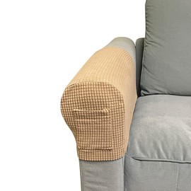 Skybook Armrest Chair Covers with 1 pocket Stretch Armchair Couch Arm Rest Cover Anti-Slip Spandex Polyester Sofa Chair Arm Caps Slipcovers for Furniture Protector Set of 2 (Sand)