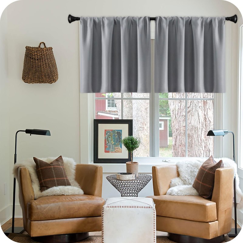 MRTREES Kitchen Waterproof Windows Curtains with Rod Pocket, Short Grey