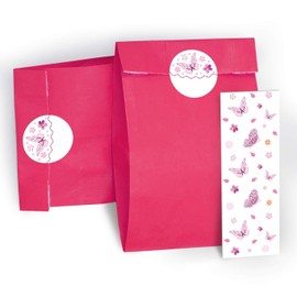 Party Bag Set 12 Gift Bags / Pink, 12 Stickers, 12 Bookmarks Butterflies / Guest Gift Birthday Children's Birthday Wedding Christening First Day of School Children Girls Giveaways