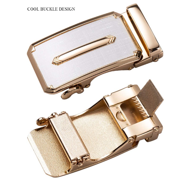 Barry.Wang White and Gold Belt for Men,Formal Dress Ratchet Leather