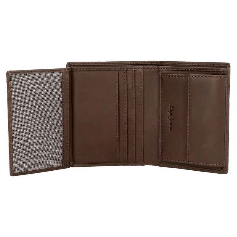 Pepe Jeans Checkbox Vertical Wallet with Wallet, Brown, 8.5 x