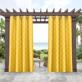 Tommy Bahama Indoor/Outdoor Island Tile Light Filtering Grommet Top Curtain Panel, 54"x96", Lemon Chrome, Set of 2