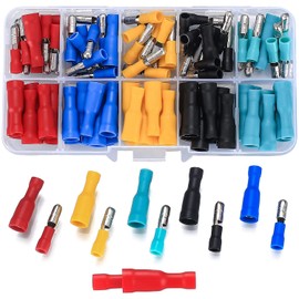 QOOSIKICC 100 Pcs Bullet Connectors Kit, Insulated Bullet Connectors Terminals Female and Male, Electrical Marine Crimp Automotive Wire Connector Terminals