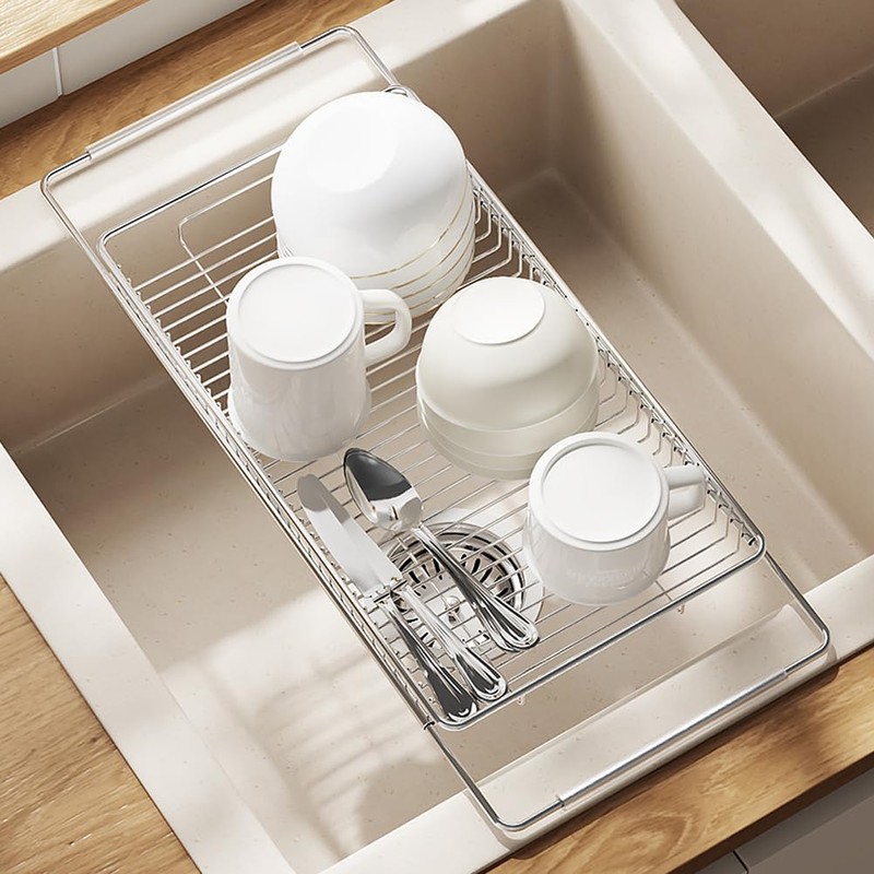 MINGFANITY Extendable Dish Drying Rack Over The Kitchen Sink, Vegetables