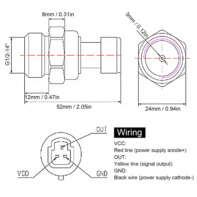 HK2011 G1/2in Water Air Oil Pressure Sensor Transmitter Transducer DC12V