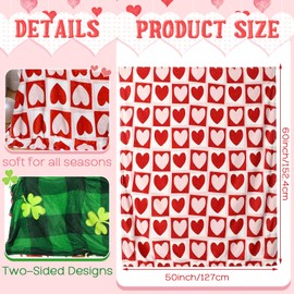 FuWeave Reversible Holiday Blanket Valentine's Day Heart Throw Blanket Double Sided St. Patrick's Day Shamrocks Ultra Plush Blanket for Irish Mom Couple Gift Home Bed Sofa Couch Chair, 60 x 50 Inch