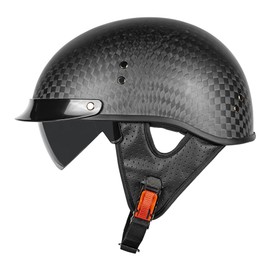 Carbon Fiber Motorcycle Half Helmet for Adults – DOT Approved Lightweight Open Face Helmets with Smoked Sun Visor, Retro Skull Cap Design for Men & Women Summer Riding (12K-Matte Black,Large)