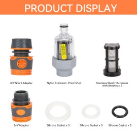 YMYP Vertical Garden Hose Filter Kit for High Pressure Washer and Water Spray Gun,Sediment Filter for All 3/4 Inch GHT Thread Garden Hose Quick Connector