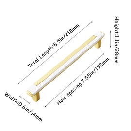 Kcmwsy 10 Pack White and Gold Cabinet Pulls Kitchen Cabinets Handles Zinc Alloy Cabinet Hardware Drawers Pulls for Cupboard Dresser Closet (10, White Gold, 8.5in/218mm)