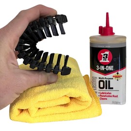 Premium Barbell Care Kit: Flexible Nylon Brush, Oil, Microfiber and Storage Bag