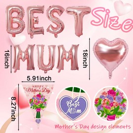 Mothers Day Balloons,Mothers Day Decorations,Pink Mothers Day Banner Mothers Day Bunting,BEST MUM Foil Balloons Happy Flowers Mothers Day Party Bunting Garland Supplies Decoration
