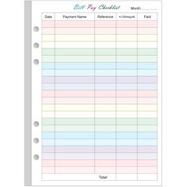 Payment Checklist Refills - 50 Sheets/100 Pages Colorful Monthly Budget Forms for A5 Binder, 6 Hole Punched, 100 gsm White Paper, 5.8" x 8.3"