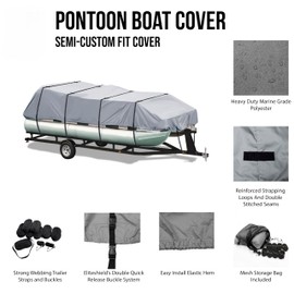 Eliteshield Waterproof Pontoon Boat Cover, Heavy Duty 600D Polyester Marine Grade Trailerable Pontoon Cover Deck Boat Cover, Fits 14ft-17ft Long, Beam Width up to 96", Gray Color