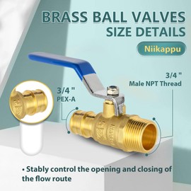 Niikappu 5 Pcs Ball Valves Blue, 3/4" Pex A X 3/4" MNPT Shut Off Valve, Brass Full Port Pex Expansion Shut Off Ball Valve for Water Air Fuel Line Oil Tube, ASTM F1960, UPC Certified