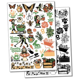 Garden Plants Flowers Vegetables Temporary Tattoo Water Resistant Fake Body Art Set Collection - Color (One Sheet)