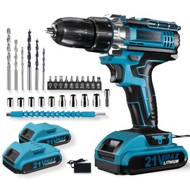 Drill, Cordless Drill with Dual 2.0Ah Battery, Electric Drills 3/8 Inch Chuck 370 In-lbs, 25+1 Torque Power Scewdriver Set with Battery and Charger, 2 Speed LED Light 27 Accessories