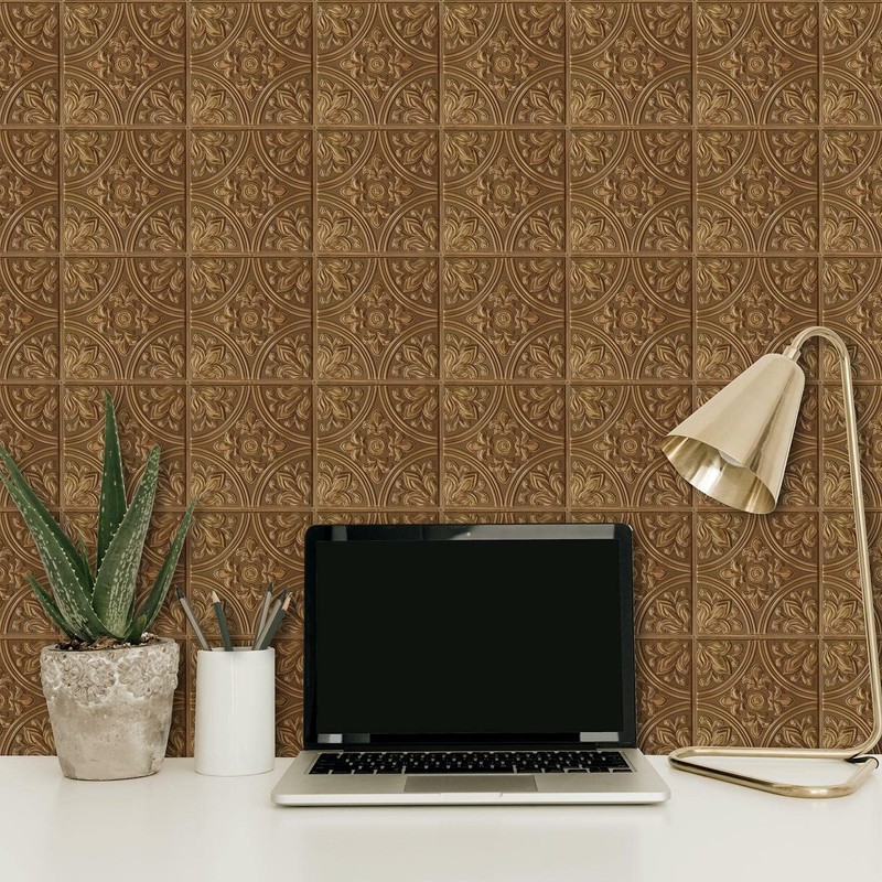 RoomMates TIL4873FLT StickTiles Copper Tin Peel and Stick Tile Backsplash