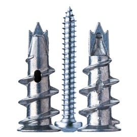 Metal Plasterboard Fixings, 50 Heavy-Duty Self-Drilling Anchors with Screws for Concrete, Bricks, and Plasterboard Installation
